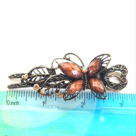 Stunning Y2K Style Butterfly Rhinestone Ornate Boho Hair Clip Barrette - Picture 3 of 3